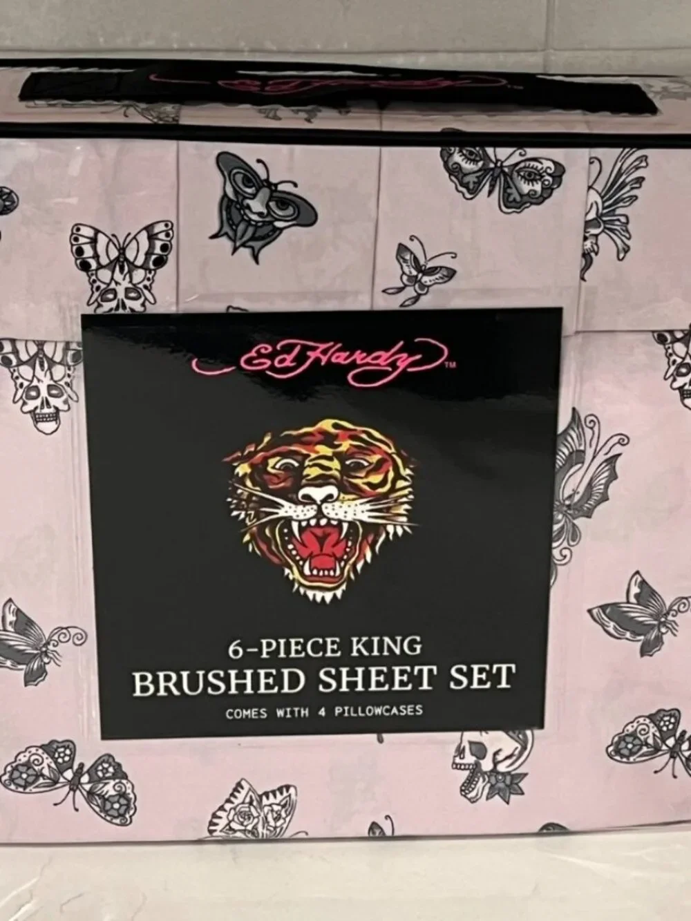 ED HARDY KING Sheet Set 6pc New Tattoo Skull Butterfly Goth Y2K Grunge Lavender